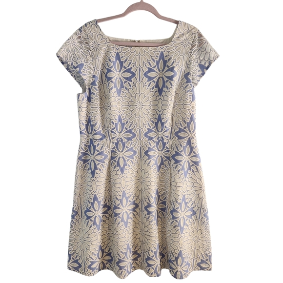 Talbots RSVP floral lace net cutout blue and white dress size 16P - Picture 5 of 9